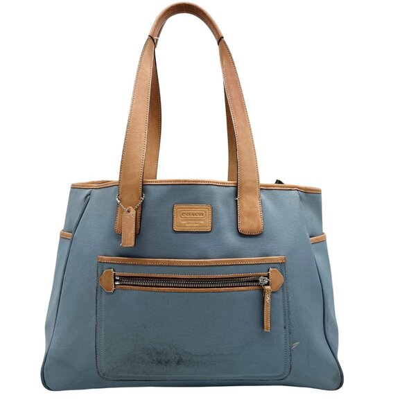 Coach Blue And Tan Fabric Diaper Bag 5975 - Picture 1 of 12